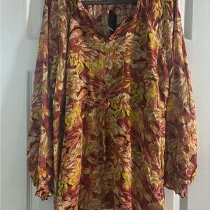 Torrid Autumn Floral Blouse - Red and Yellow